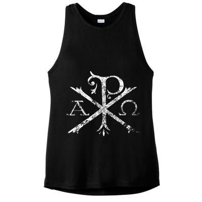Christian Chi Rho Labarum Christogram Cross Faith Ladies PosiCharge Tri-Blend Wicking Tank