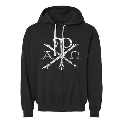 Christian Chi Rho Labarum Christogram Cross Faith Garment-Dyed Fleece Hoodie