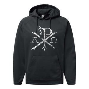 Christian Chi Rho Labarum Christogram Cross Faith Performance Fleece Hoodie