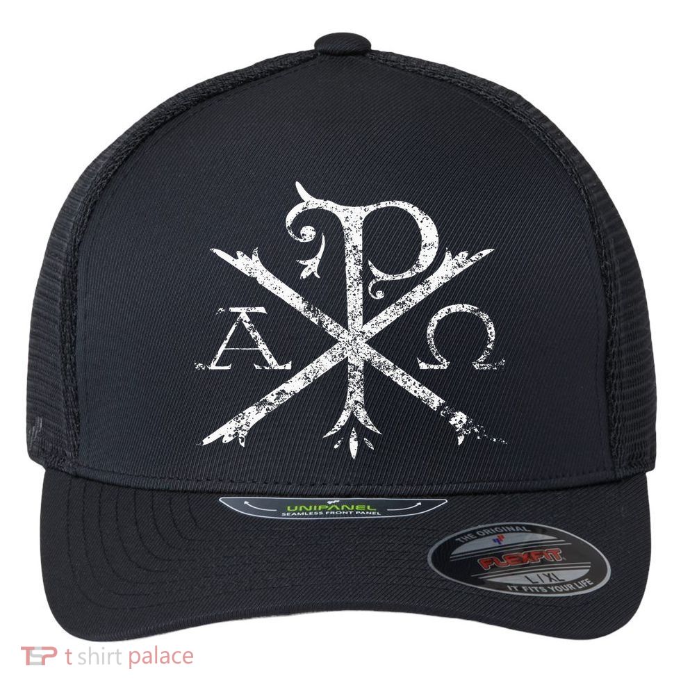 Christian Chi Rho Labarum Christogram Cross Faith Flexfit Unipanel Trucker Cap