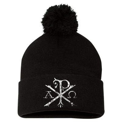 Christian Chi Rho Labarum Christogram Cross Faith Pom Pom 12in Knit Beanie