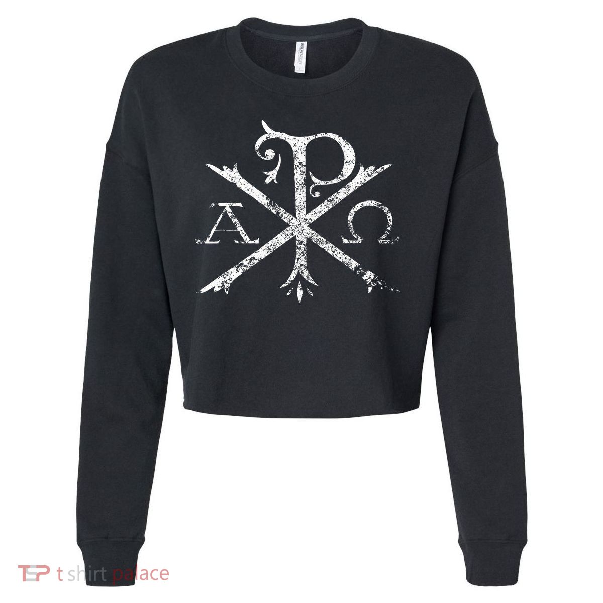 Christian Chi Rho Labarum Christogram Cross Faith Cropped Pullover Crew