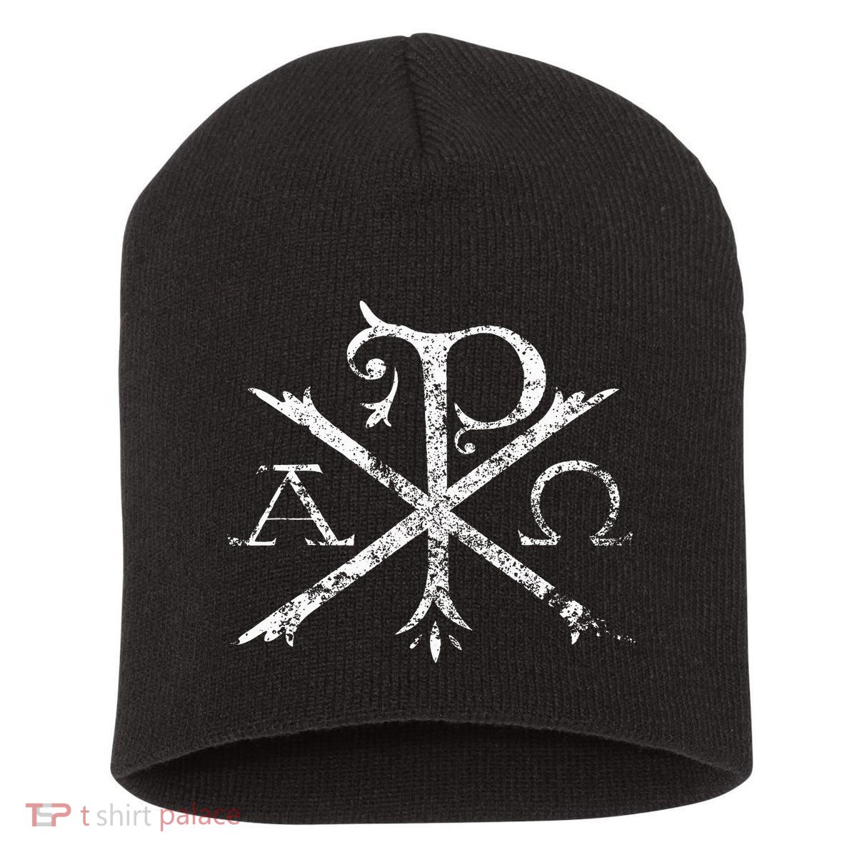 Christian Chi Rho Labarum Christogram Cross Faith Short Acrylic Beanie