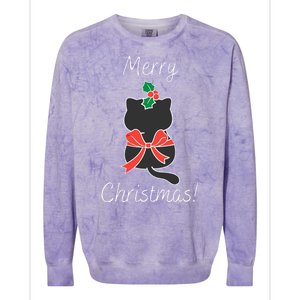 Christmas Cat Rapped Present Bow Colorblast Crewneck Sweatshirt