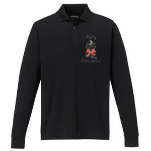 Christmas Cat Rapped Present Bow Performance Long Sleeve Polo