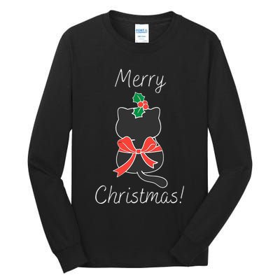 Christmas Cat Rapped Present Bow Tall Long Sleeve T-Shirt
