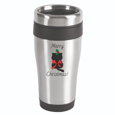 Christmas Cat Rapped Present Bow 16oz Travel Tumbler