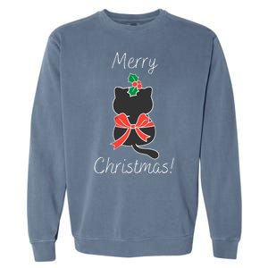 Christmas Cat Rapped Present Bow Garment-Dyed Sweatshirt