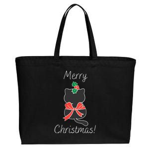 Christmas Cat Rapped Present Bow Cotton Canvas Jumbo Tote