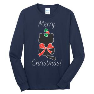 Christmas Cat Rapped Present Bow Tall Long Sleeve T-Shirt