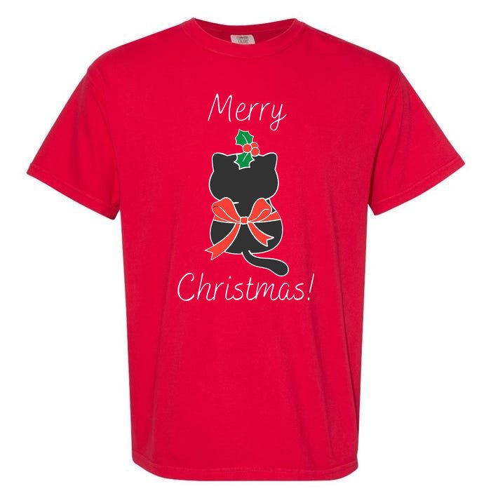 Christmas Cat Rapped Present Bow Garment-Dyed Heavyweight T-Shirt