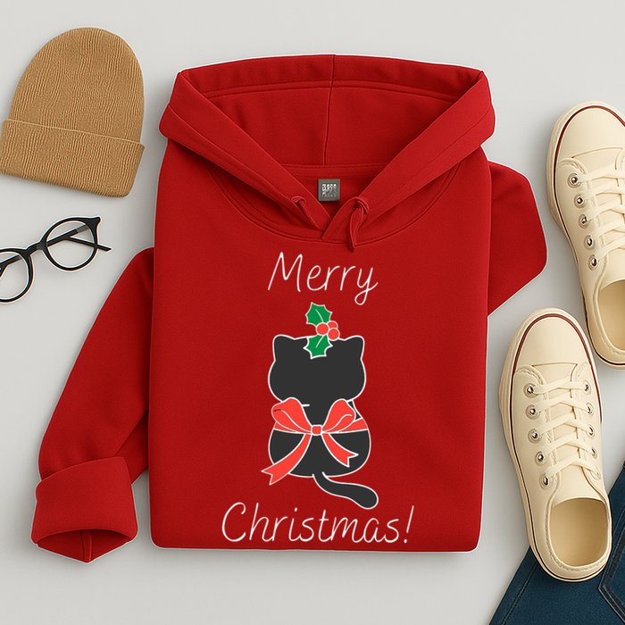 Christmas Cat Rapped Present Bow Hoodie