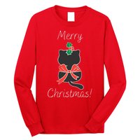 Christmas Cat Rapped Present Bow Long Sleeve Shirt