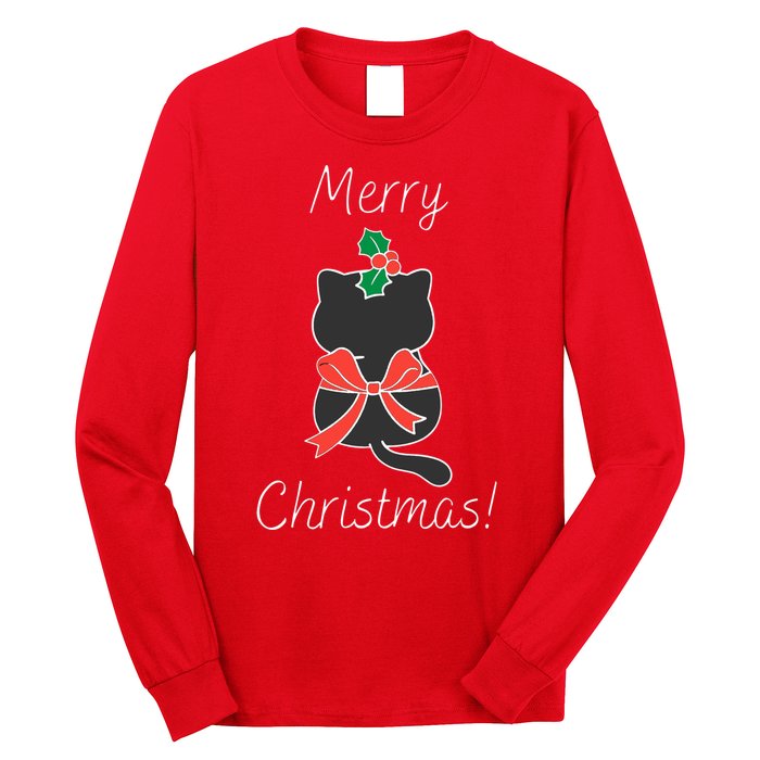 Christmas Cat Rapped Present Bow Long Sleeve Shirt