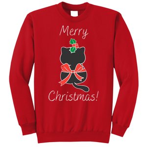 Christmas Cat Rapped Present Bow Sweatshirt