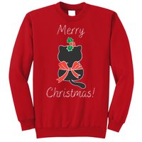 Christmas Cat Rapped Present Bow Sweatshirt