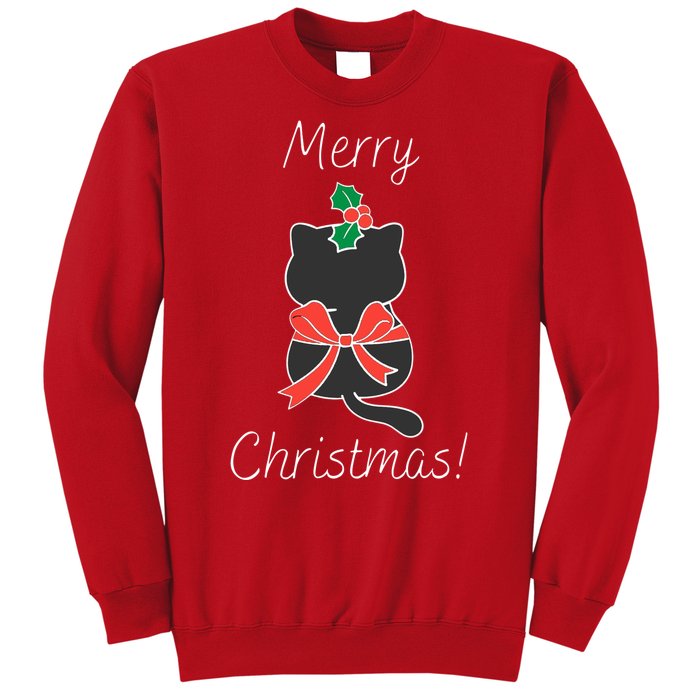 Christmas Cat Rapped Present Bow Sweatshirt