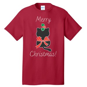 Christmas Cat Rapped Present Bow Tall T-Shirt