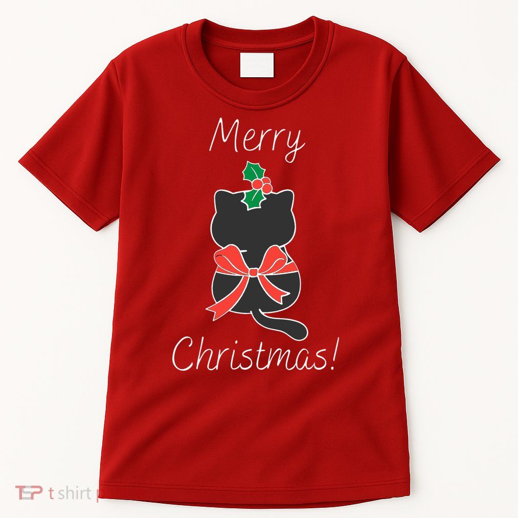 Christmas Cat Rapped Present Bow Tall T-Shirt