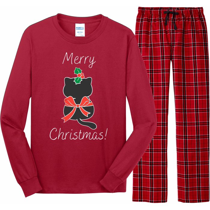 Christmas Cat Rapped Present Bow Long Sleeve Pajama Set