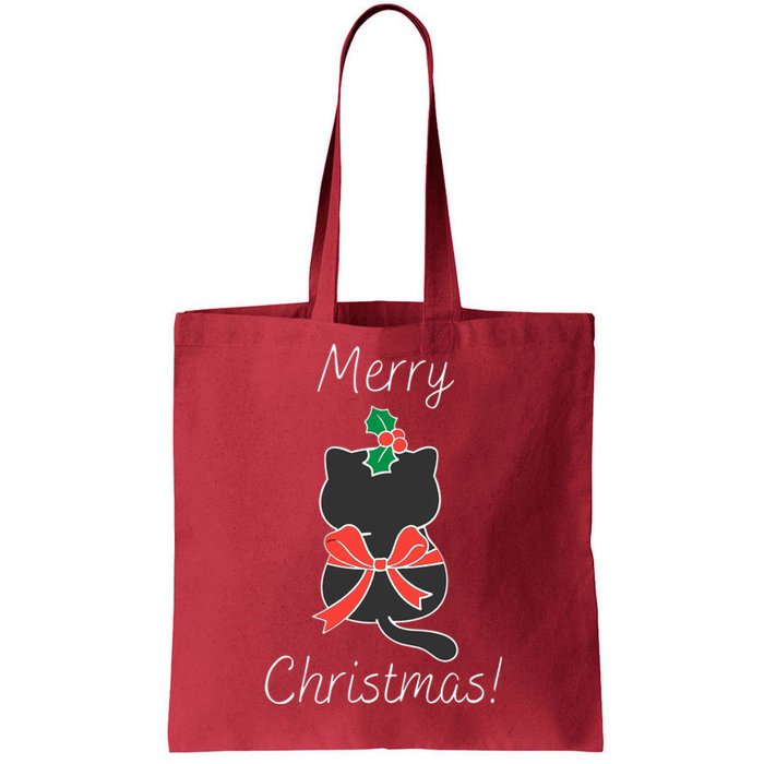 Christmas Cat Rapped Present Bow Tote Bag