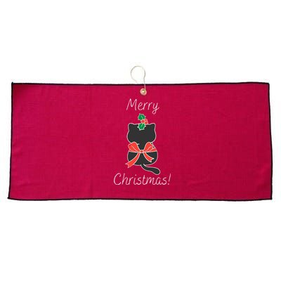 Christmas Cat Rapped Present Bow Large Microfiber Waffle Golf Towel