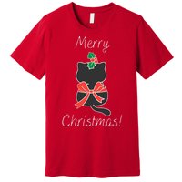 Christmas Cat Rapped Present Bow Premium T-Shirt