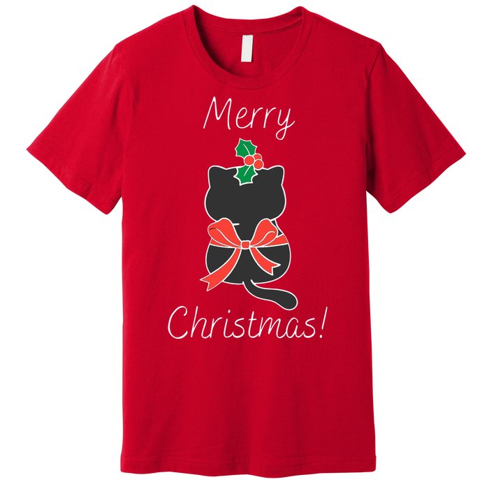 Christmas Cat Rapped Present Bow Premium T-Shirt