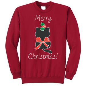 Christmas Cat Rapped Present Bow Tall Sweatshirt