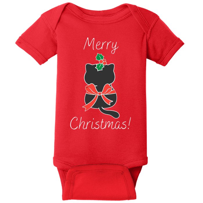 Christmas Cat Rapped Present Bow Baby Bodysuit