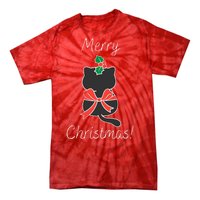 Christmas Cat Rapped Present Bow Tie-Dye T-Shirt