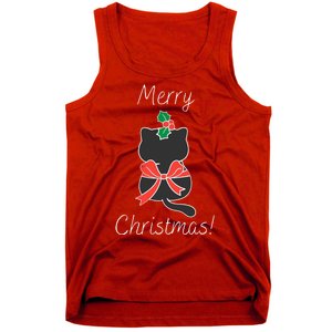 Christmas Cat Rapped Present Bow Tank Top