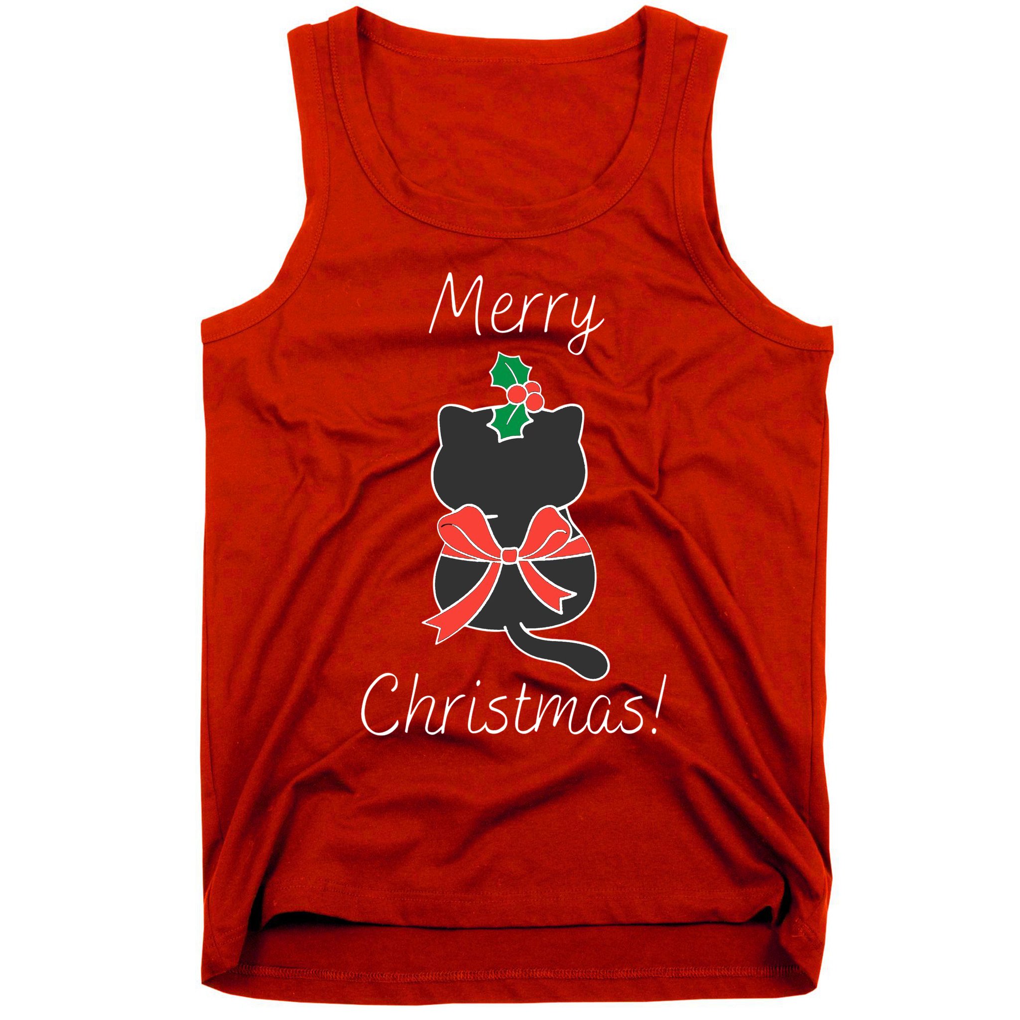 Christmas Cat Rapped Present Bow Tank Top