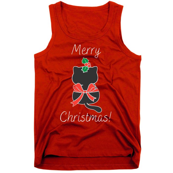 Christmas Cat Rapped Present Bow Tank Top