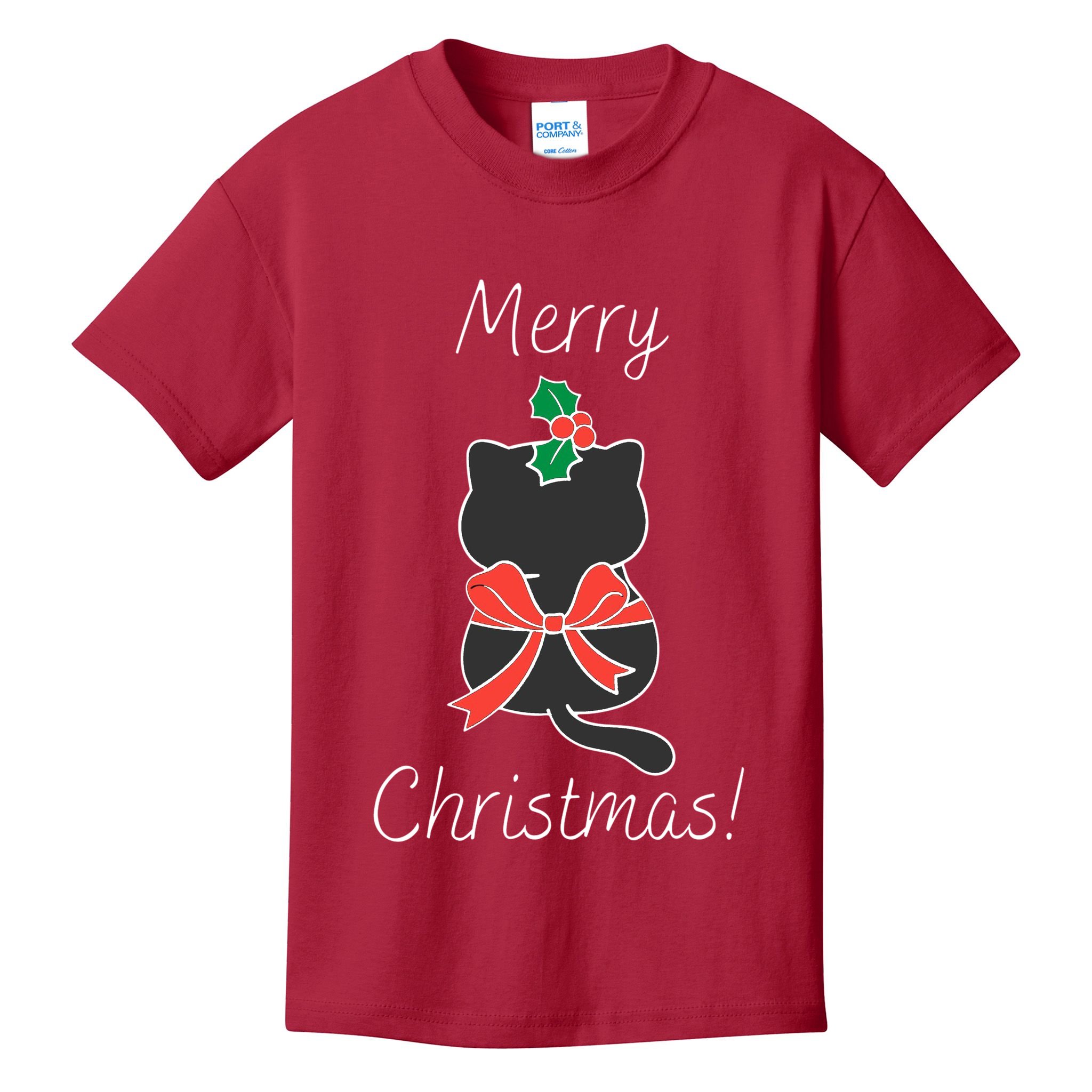 Christmas Cat Rapped Present Bow Kids T-Shirt