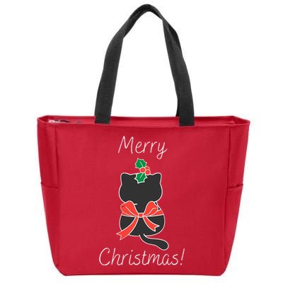Christmas Cat Rapped Present Bow Zip Tote Bag