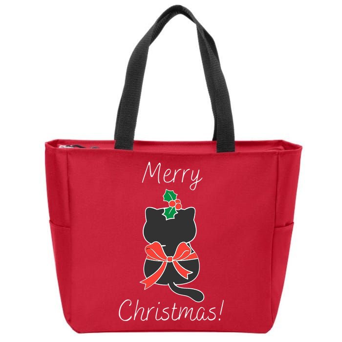 Christmas Cat Rapped Present Bow Zip Tote Bag