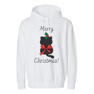 Christmas Cat Rapped Present Bow Garment-Dyed Fleece Hoodie