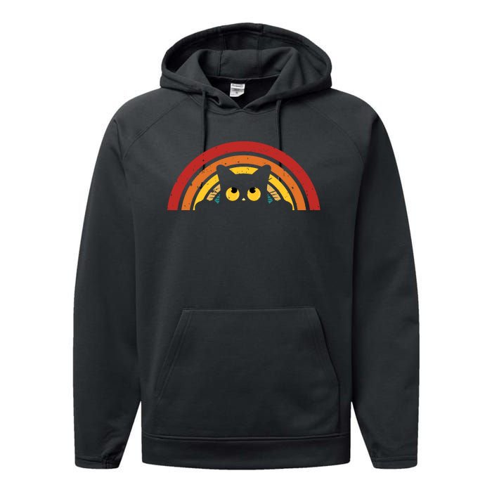 Cute Cat Rainbow Vintage Performance Fleece Hoodie