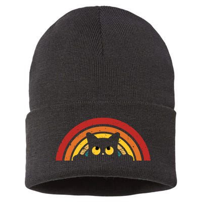 Cute Cat Rainbow Vintage Sustainable Knit Beanie
