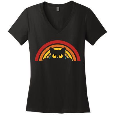 Cute Cat Rainbow Vintage Women's V-Neck T-Shirt