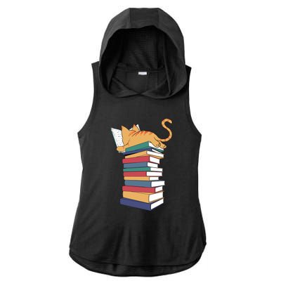 Cute Cat Reading Books Kitten Kitty Lover Reader Ladies PosiCharge Tri-Blend Wicking Draft Hoodie Tank