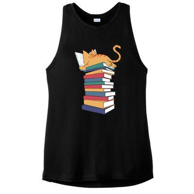 Cute Cat Reading Books Kitten Kitty Lover Reader Ladies PosiCharge Tri-Blend Wicking Tank