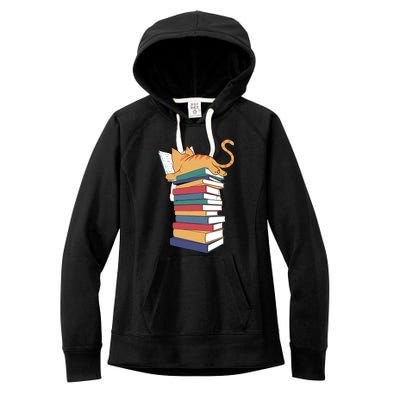 Cute Cat Reading Books Kitten Kitty Lover Reader Women's Fleece Hoodie