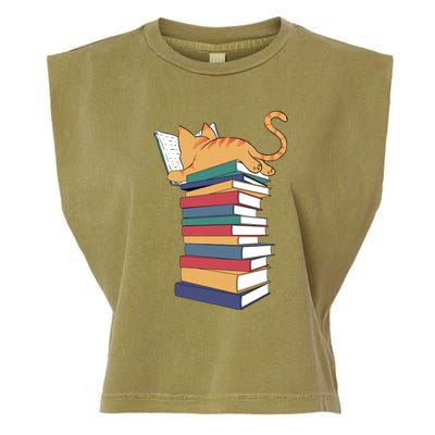 Cute Cat Reading Books Kitten Kitty Lover Reader Garment-Dyed Women's Muscle Tee