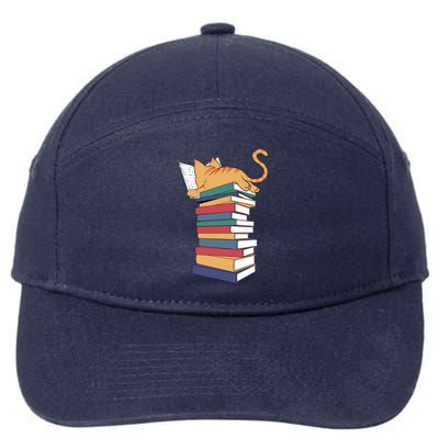 Cute Cat Reading Books Kitten Kitty Lover Reader 7-Panel Snapback Hat