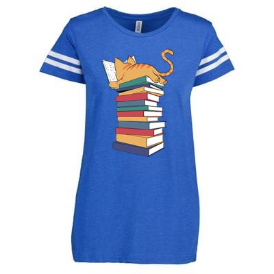 Cute Cat Reading Books Kitten Kitty Lover Reader Enza Ladies Jersey Football T-Shirt