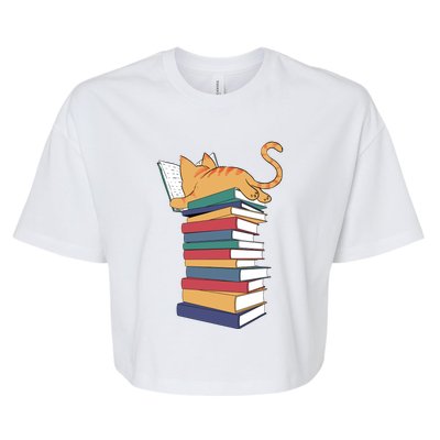 Cute Cat Reading Books Kitten Kitty Lover Reader Bella+Canvas Jersey Crop Tee