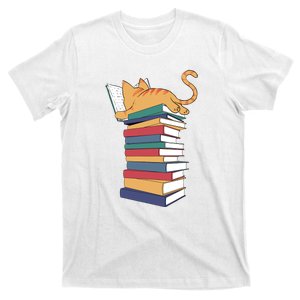 Cute Cat Reading Books Kitten Kitty Lover Reader T-Shirt