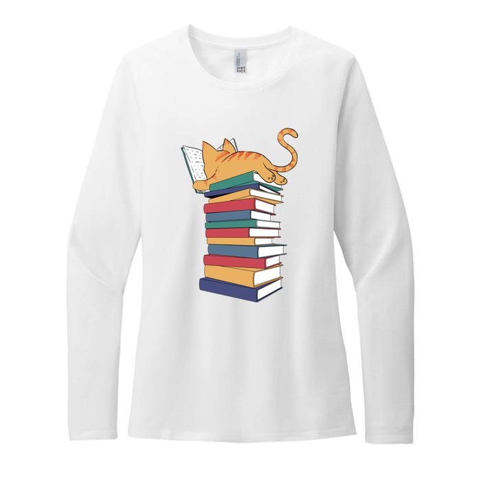 Cute Cat Reading Books Kitten Kitty Lover Reader Womens CVC Long Sleeve Shirt